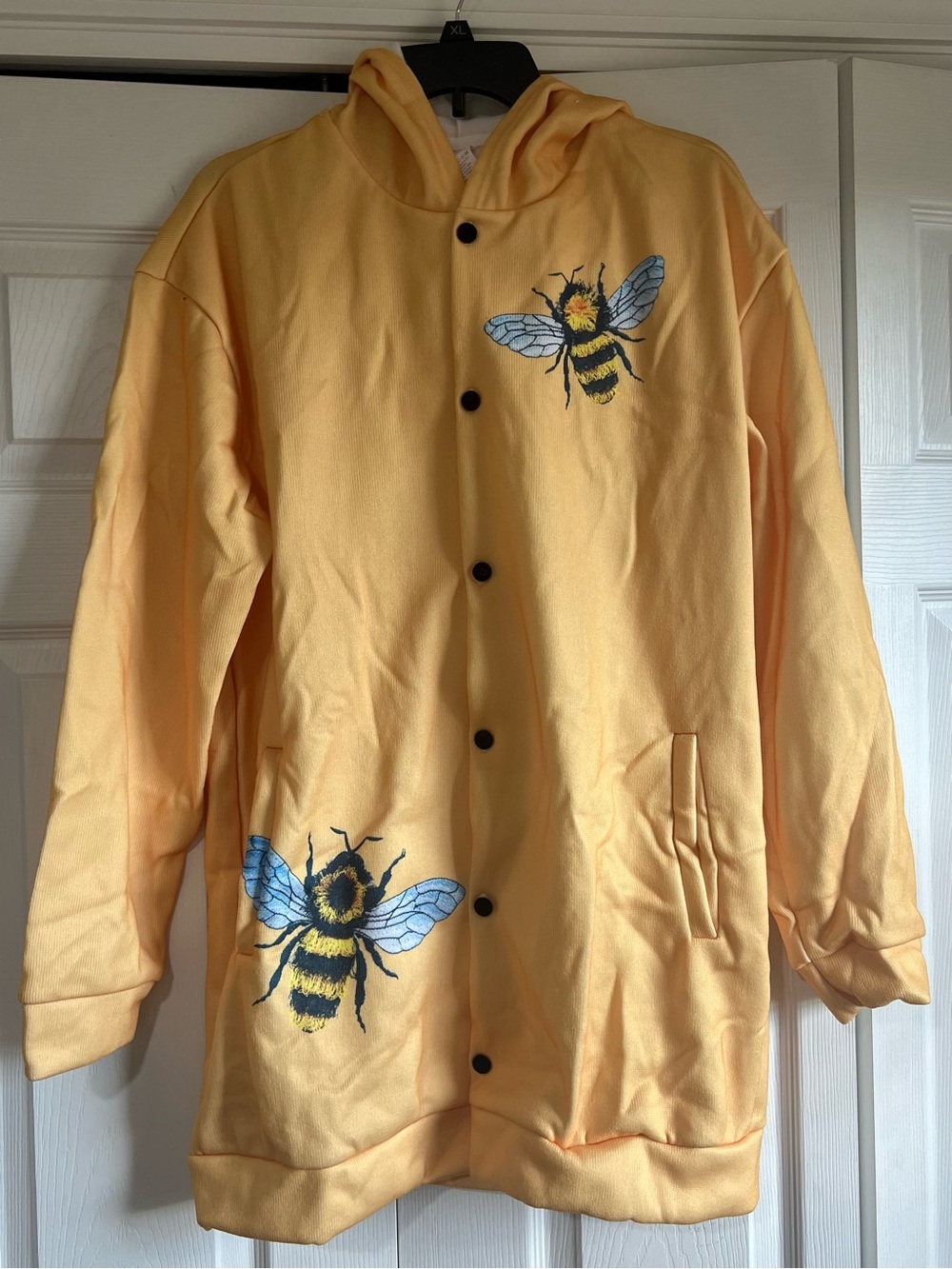 Yellow Bee Embroidered Hooded Cardigan Sweater